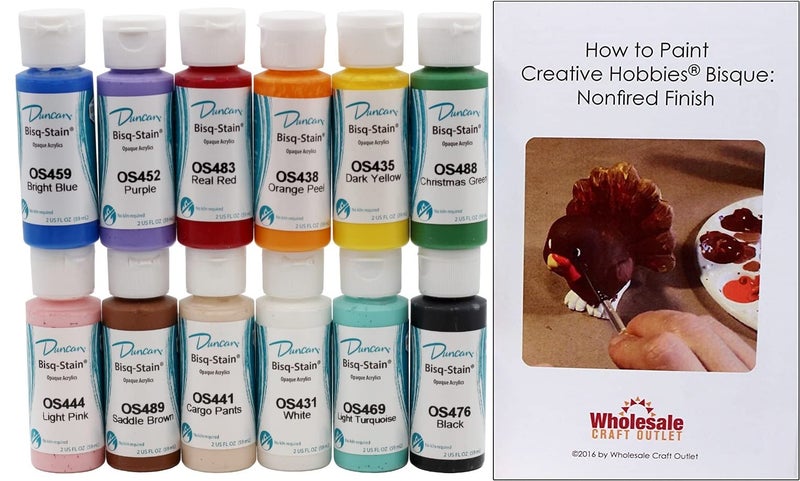 Creative Hobbies Duncan OSKIT-1 Acrylic Paint Set, 12 Popular Colors in 2 Ounce Bottles with Free How To Paint Ceramics Book - Image 1